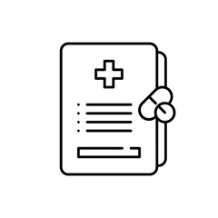 Receipt medical and health icon with black outline. medical, receipt, health, medicine, hospital, doctor, prescription. Vector illustration