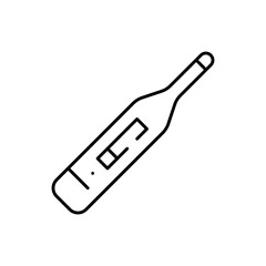 Thermometer medical and health icon with black outline. thermometer, heat, hot, temperature, scale, measurement, celsius. Vector illustration