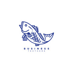 Linear jumping fish logo icon design vector illustration