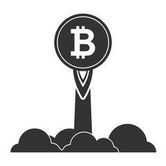 Vector illustration of bitcoin rocket money icon in dark color and transparent background(png).