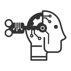 Vector illustration of robot key icon in dark color and transparent background(png).