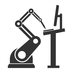 Vector illustration of robots operate computers icon in dark color and transparent background(png).