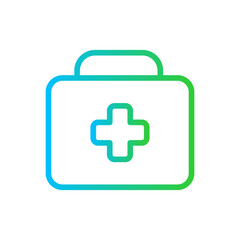 First aid kit medical and health icon with blue and green gradient outline style. care, health, medicine, doctor, medical, emergency, case. Vector Illustration