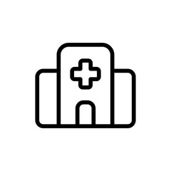 Clinic medical and health icon with black outline style. health, clinic, medical, medicine, line, care, doctor. Vector Illustration