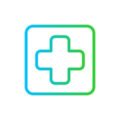 Hospital medical and health icon with blue and green gradient outline style. hospital, medical, health, emergency, medicine, care, ambulance. Vector Illustration