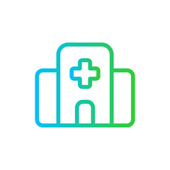Clinic medical and health icon with blue and green gradient outline style. health, clinic, medical, medicine, line, care, doctor. Vector Illustration