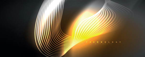 Techno neon wave lines, dynamic electric motion, speed concept. Templates for wallpaper, banner, background, landing page, wall art, invitation, prints
