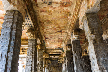 Stone carved Lepakshi temple in Andra Pradesh. Carvings from the age of Vijayanagara Dynasty