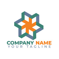 Orange, green and grey color of abstract flower logo, polygon shape logo