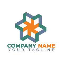 Fototapeta premium Orange, green and grey color of abstract flower logo, polygon shape logo