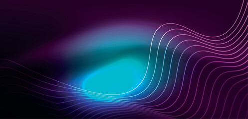 Shiny glowing neon wave. Neon light or laser show, electric impulse, power lines, techno quantum energy impulse, magic glowing dynamic lines