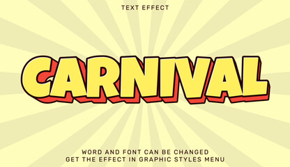 Carnival text effect template in 3d design. Text emblem for advertising, branding, business logo
