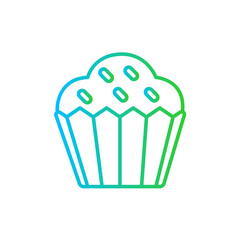 Cupcake food and drink icon with blue and green gradient outline style. cupcake, food, cake, sweet, dessert, pastry, cream. Vector illustration