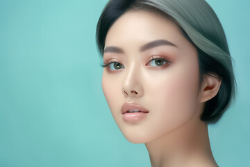 Naklejka premium Close-up portrait of woman nice attractive lovely pretty cheerful cheery glad wavy-haired girl folded arms isolated over nude pastel color background. Generative AI.
