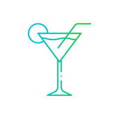 Cocktail food and drink icon with blue and green gradient outline. cocktail, alcohol, bar, glass, drink, beverage, ice. Vector illustration