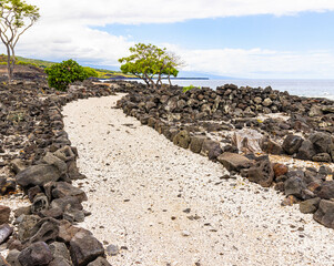 Hiking Trail On The Volcanic Shoreline of Hokulia Shoreline Park, Hawaii Island, Hawaii, USA