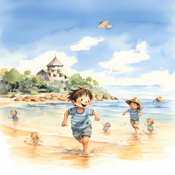 Holiday at beach Watercolor