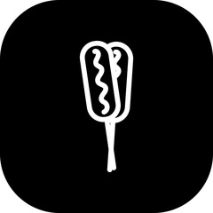 Corndog food and drink icon with black filled outline style. food, meal, stick, snack, fast, sausage, ketchup. Vector illustration
