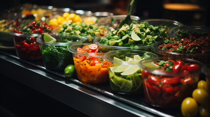 Fototapeta na wymiar Salad bar buffet from organic farm in plant based concept. 