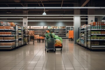 Interior of a supermarket or grocery store without people