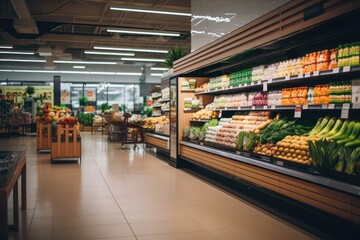 Interior of a supermarket or grocery store without people - Powered by Adobe