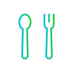 Restaurant food and drink icon with blue and green gradient outline style. restaurant, food, cook, menu, fork, set, spoon. Vector Illustration