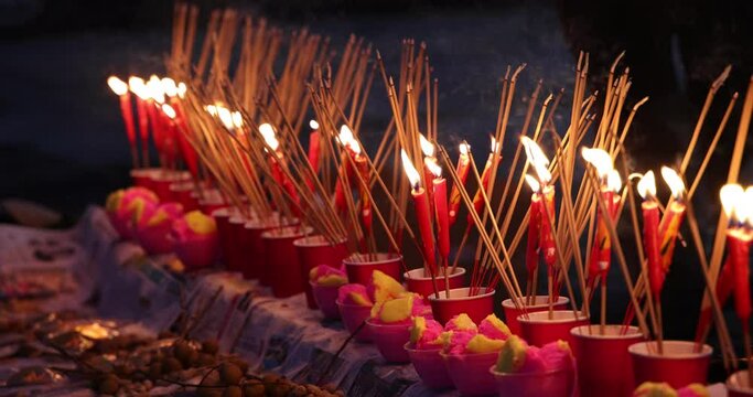 Burning for joss paper sticks fire flame amber to ashes for Chinese hungry ghost festival