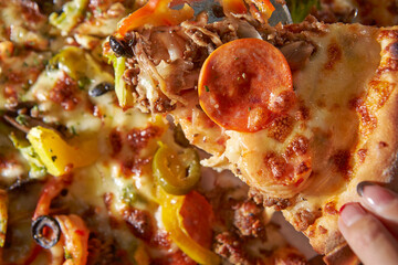 close up of pizza with vegetables