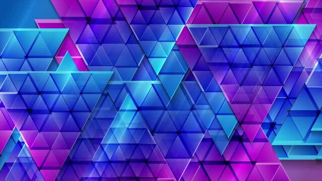 Blue purple glossy triangles abstract technology background. Seamless looping geometric low poly motion design. Video animation Ultra HD 4K 3840x2160