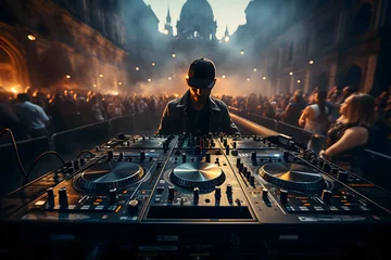 Foto op Plexiglas DJ playing for crowd of people dancing at concert  © fadi