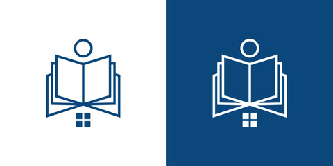 logo design combination of books, people and houses made in a minimalist line style