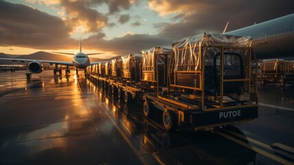 Obraz premium tent houses with everything they are going to put on the plane protected from the rain, suitcases packages, Mexico Latin America