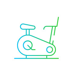 Stationary bike sport and fitness icon with blue and green gradient outline. exercise, training, sport, fitness, gym, workout, stationary. Vector illustration