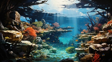 Tropical scene with sea life in reef