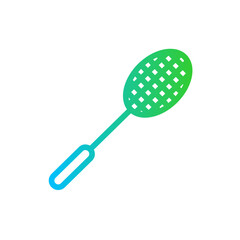 Racket sport and fitness icon with blue and green gradient outline style. sport, racket, symbol, tennis, game, competition, ball. Vector illustration