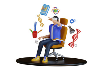 Boy studying using Virtual Tech 3d Illustration