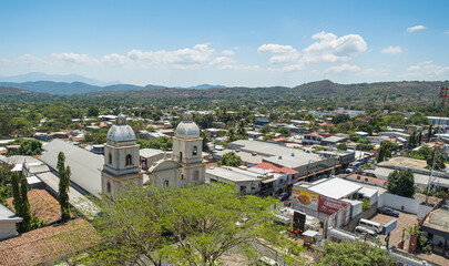 Church of San Vicente in El Salvador. View from the clock tower. Part of the city of San Vicente.