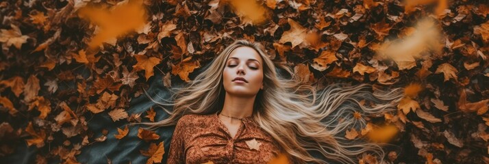 woman laying down ground autumn forest
 - Powered by Adobe