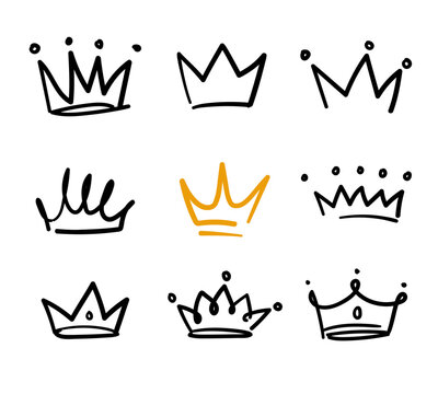 Doodle crowns medieval royal crowns. hand drawn luxury jewel monarch