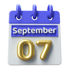 7th September -  Icon 3d Calendar of Day - obrazy, fototapety, plakaty