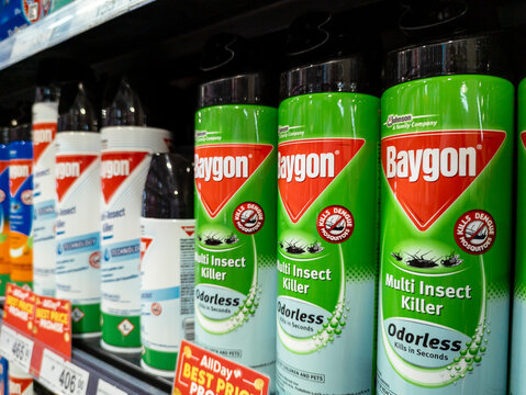 Baygon Insecticide for sale at a supermarket.