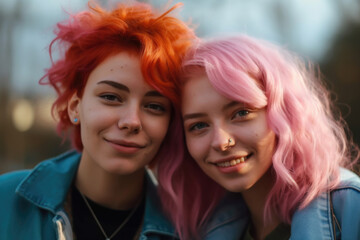 Obraz premium Lesbian Couple at the Park - ai generated