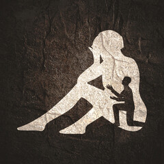 Silhouette of man in prayer pose. Man asking woman to marry or forgive him. Couple relationships