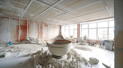 Specialized mixer for mixing dry plaster with water at building site.