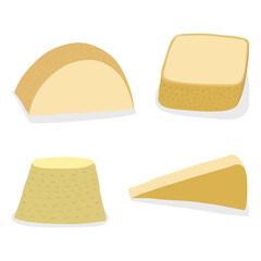 cheese parts and slices isolated on a white background. Cheese flat icon. Vector of cheese in flat style isolated on white background.