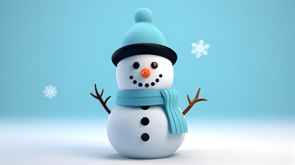 Fototapeta premium snowman with hat and scarf