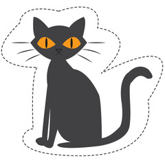 Black Cat Halloween Style Vector Sticker.