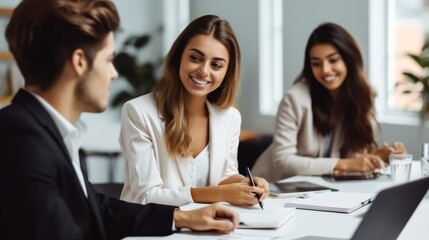 HR workers hiring candidates are making employment deals, Signing work contract after successful job interview.