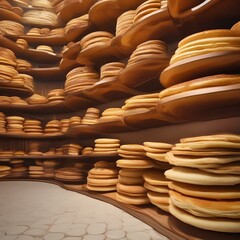 A whimsical food maze with walls made of giant, stacked pancakes and syrup-filled pathways2