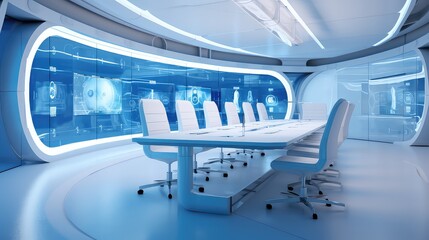 medical science conference room white blue study
